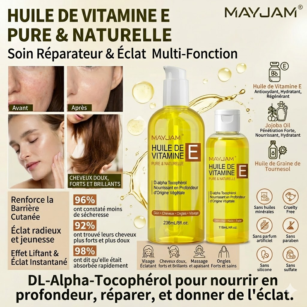 huile de vitamine e pure naturelle flacon 118ml 236ml