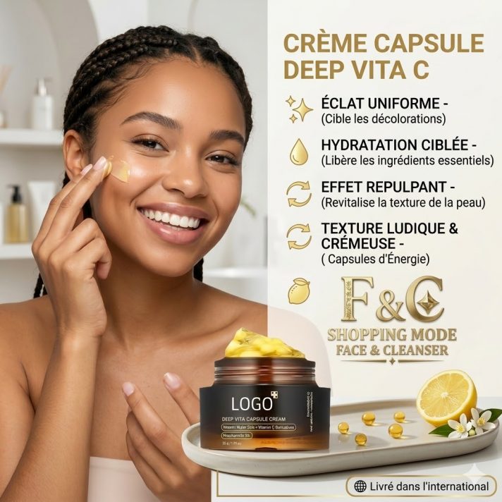 Pot de crème Éclat d’Or à la Vitamine C de Face & Cleanser, soin anti-âge liposomale pour illuminer le teint