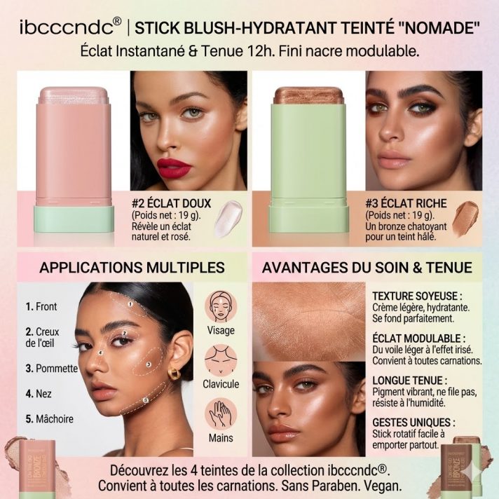 Stick blush crème longue tenue fini naturel 4 teintes vegan