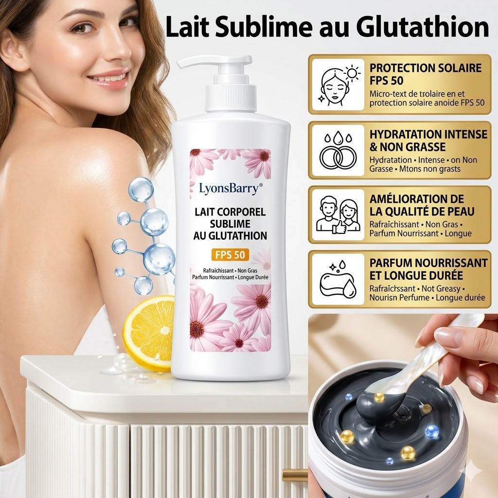 Lait glutathion parfume hydratation uv 100ml rose LyonsBarry international