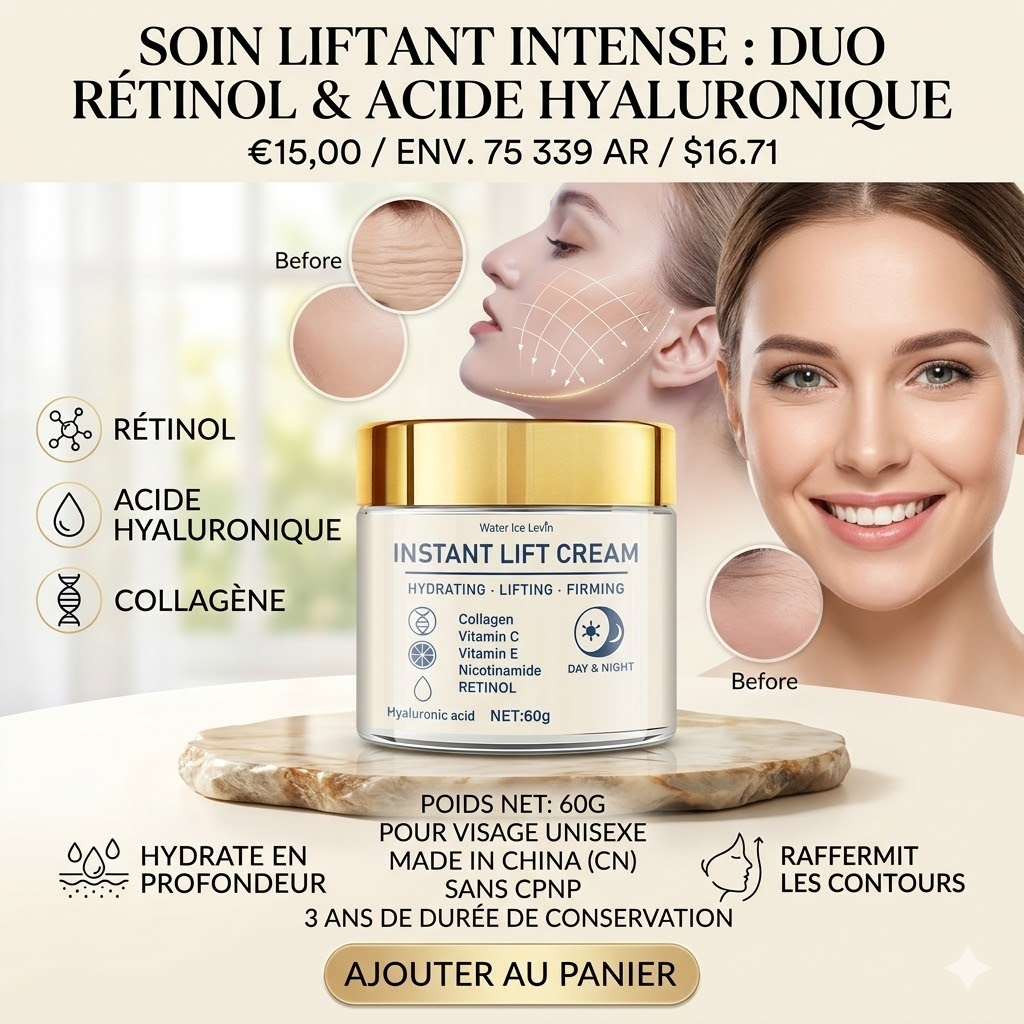 Pot Soin Liftant Intense 60g Water Ice Levin, crème rétinol acide hyaluronique anti-rides raffermissante