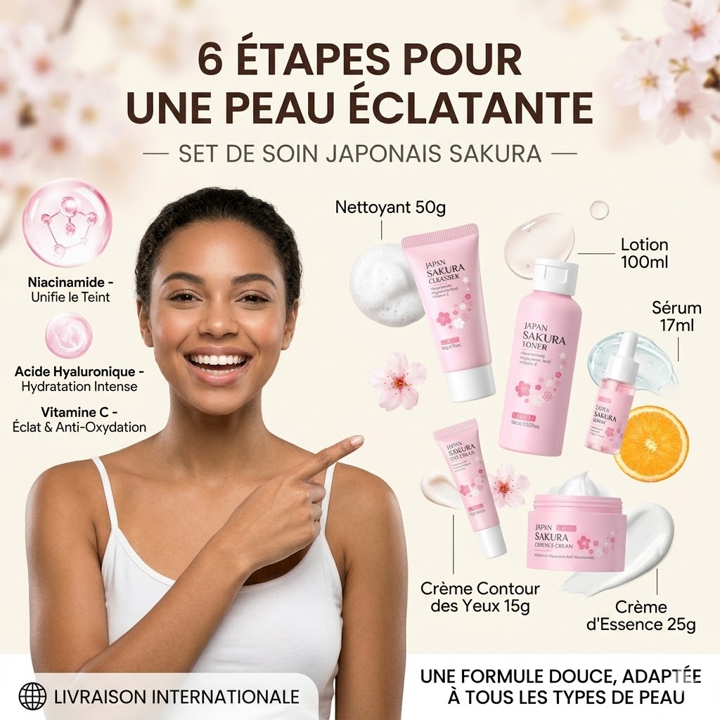 Coffret Rituel Sakura 6 pièces pour routine complète éclat et douceur.