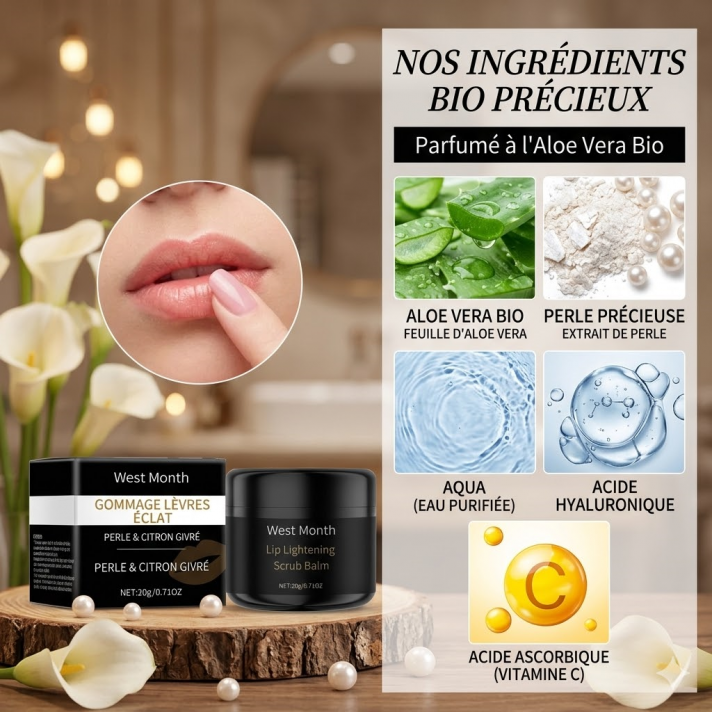 Gommage levres perle citron givré aloe 20g exfoliant West Month