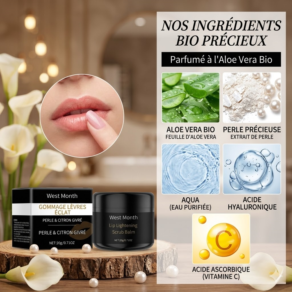 Gommage levres perle citron givré aloe 20g exfoliant West Month