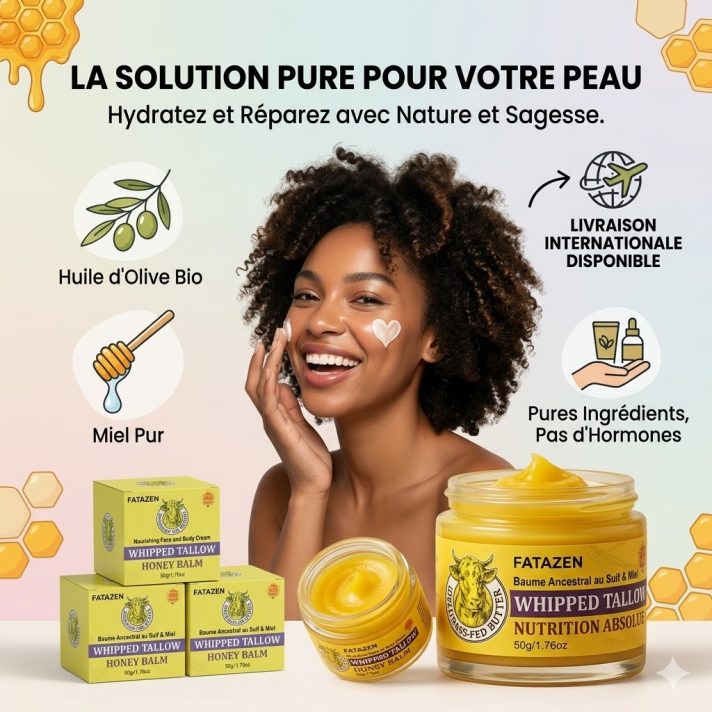 Pot de baume ancestral au suif et miel FATAZEN, soin hydratant et anti-âge 50g.