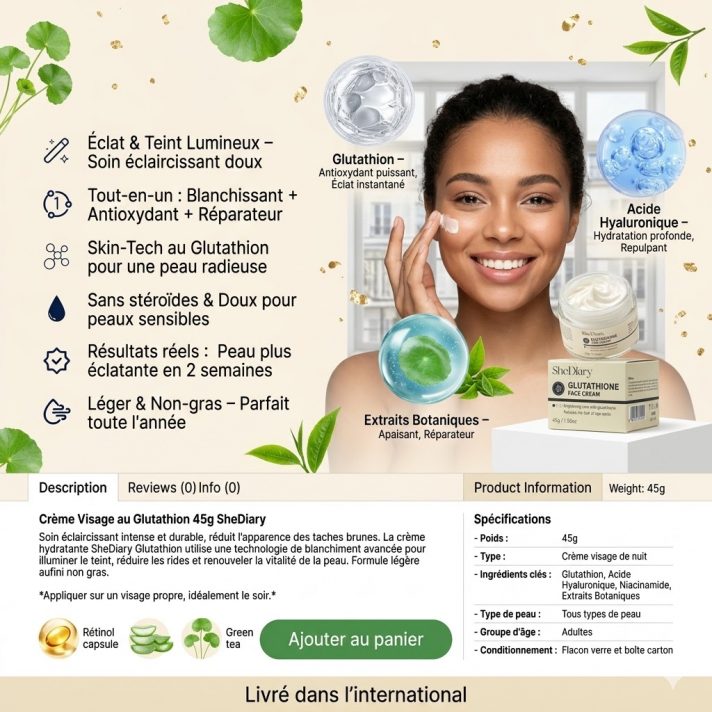 Crème de Nuit Glutathion Éclat YOUNGCOME pot 45g