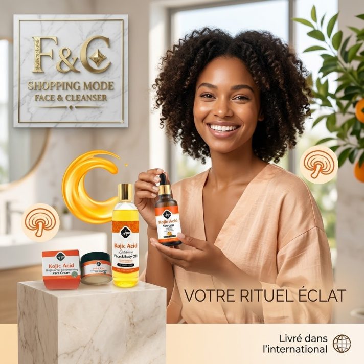 Coffret Duo Teint de Porcelaine à l'Acide Kojique et Vitamine C pour unifier et blanchir le teint du visage et du corps.