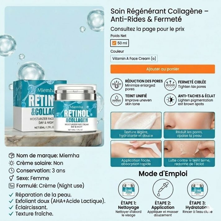 Crème Rétinol Anti-Rides YOUNGCOME 0.3% pot 50ml soin nuit