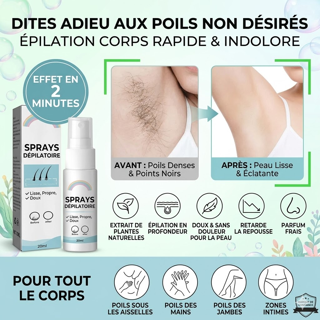Spray dépilatoire indolore corps jambes maillot 5 minutes