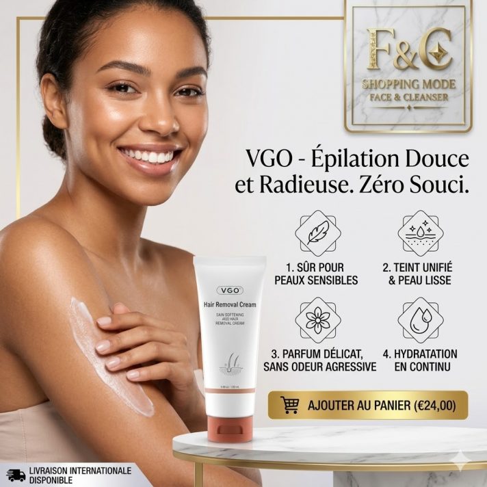 Crème épilatoire haute tolérance pour zones sensibles visage et corps, idéale pour une peau douce et apaisée.