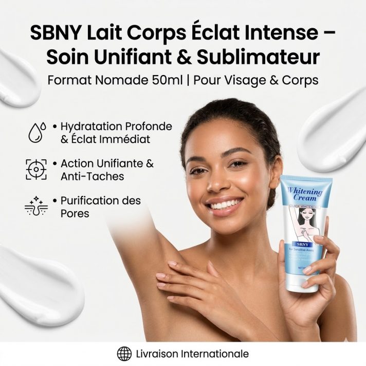 Lait Corps Éclat Intense SBNY à l'acide hyaluronique pour unifier le teint et hydrater le visage et le corps.