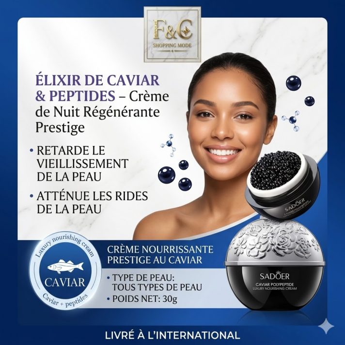 Crème de nuit caviar peptides SADOER pour une régénération intense et une peau raffermie.