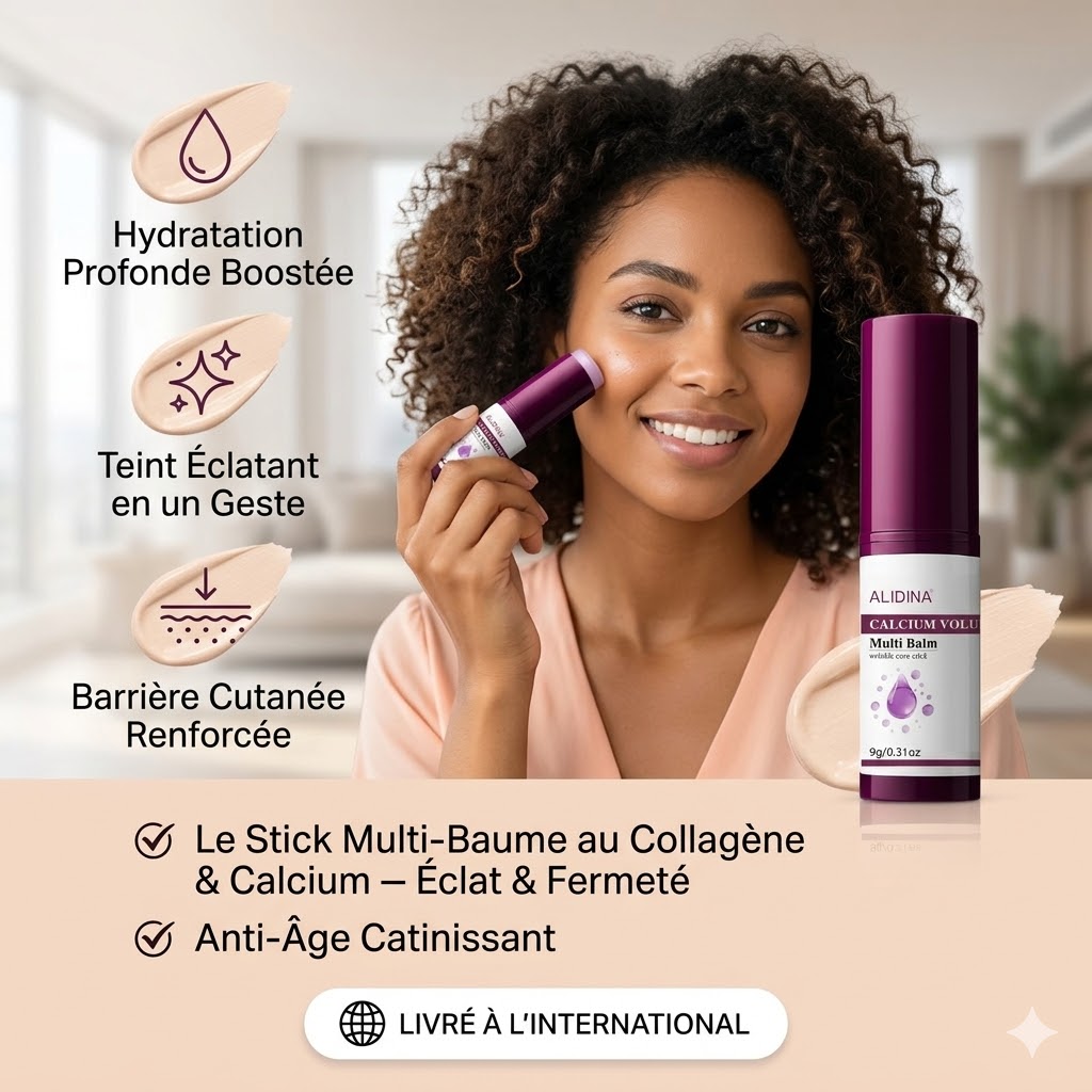 Stick multi-baume au collagène et calcium pour soin du visage, format nomade 9g