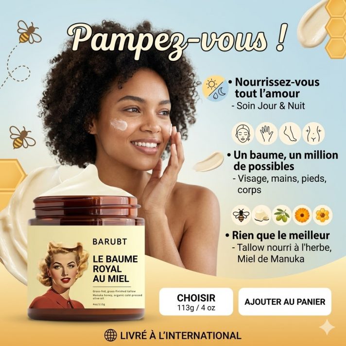 Pot de Baume Royal au Miel nourrissant visage et corps aux ingrédients bio 113g.