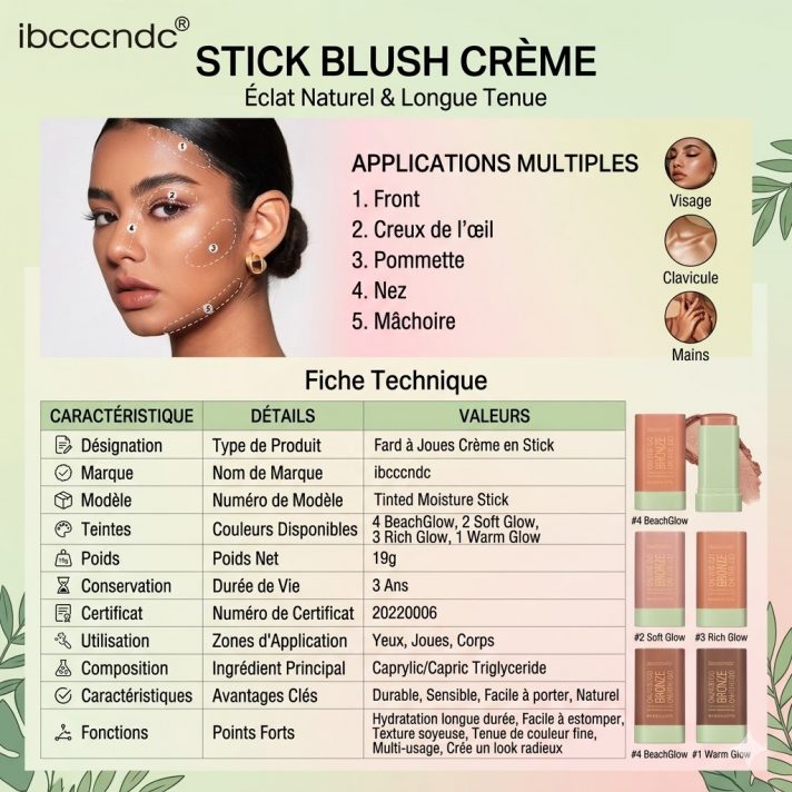 Stick blush crème longue tenue fini naturel 4 teintes vegan