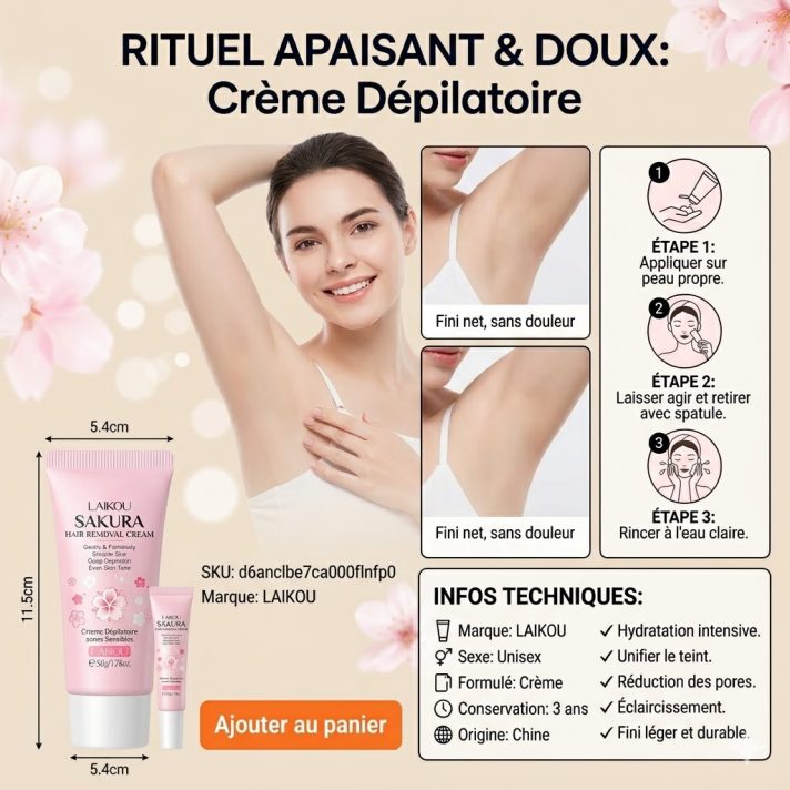 Crème Dépilatoire Haute Tolérance LAIKOU zones sensibles 50g