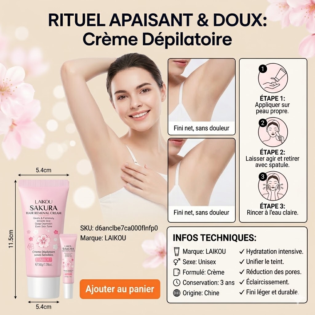 Crème Dépilatoire Haute Tolérance LAIKOU zones sensibles 50g