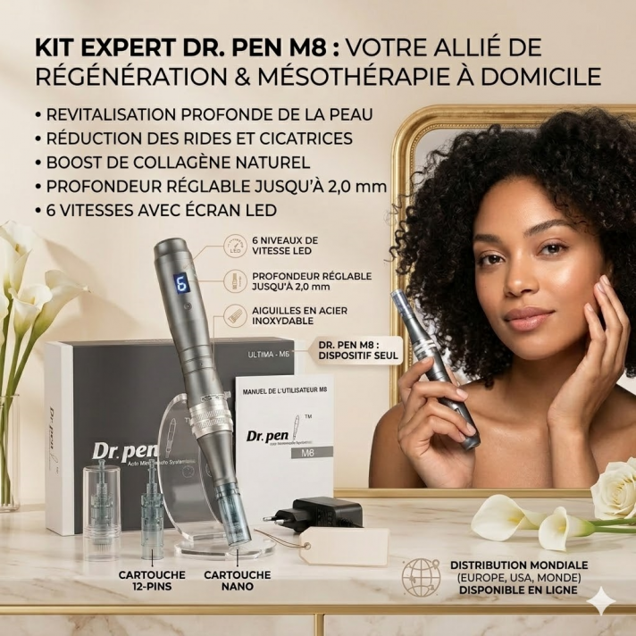 Dr Pen M8 mesotherapie kit microneedling 12 pins nano 2mm sans fil noir