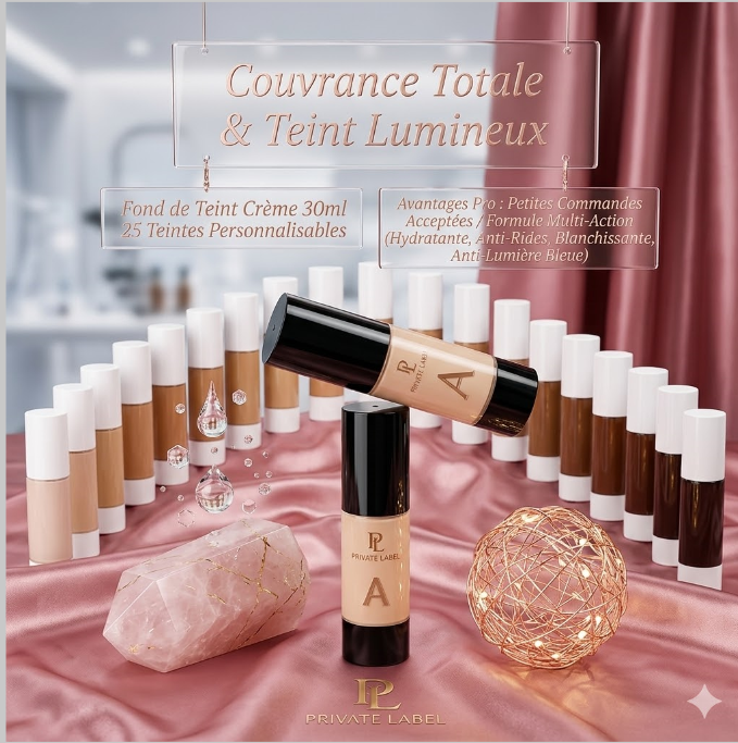 Foundation liquide 30ml waterproof 25 teintes anti-wrinkle private label light medium all skin types