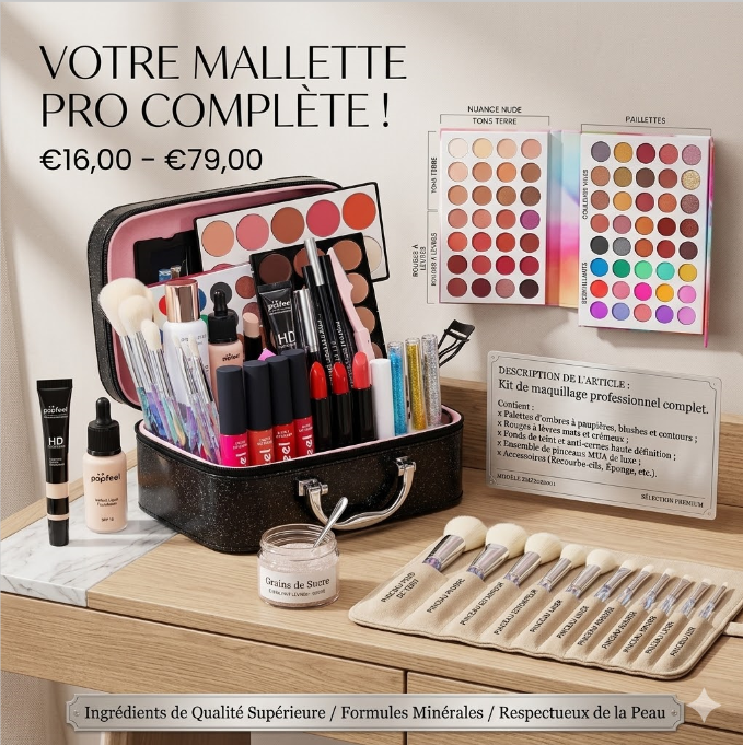 Mallette maquillage pro complete 8-40pcs ouverte avec eye makeup base makeup lip makeup