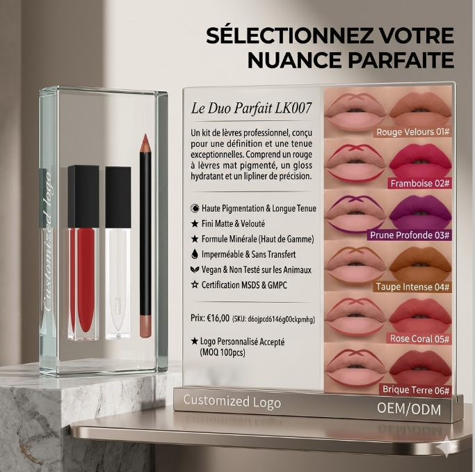 Kit rouge a levres crayon waterproof oem LK007 lip kit duo mineral 6 multi-color