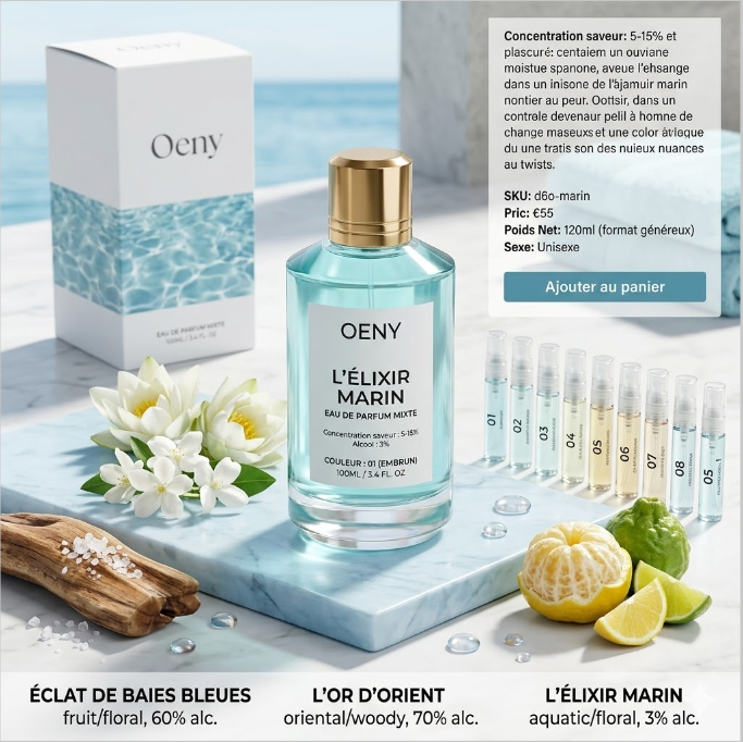 Eau de Parfum Mixte L’Élixir Marin Oeny 100ml - brume parfumée notes aquatiques fleur unisexe