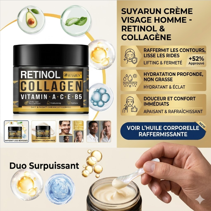 Pot Crème Visage Rétinol Aloe Vera Vitamine E SUYARUN 100g nuit hydratante anti-rides lissante apaisante CPNP texture crème légère pour visage et cou unisexe