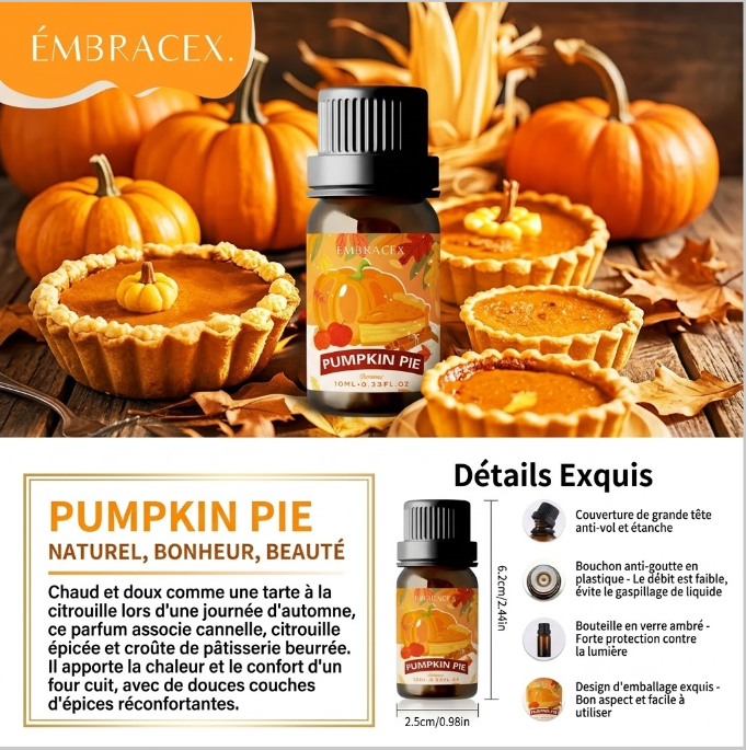 Collection Huiles de Parfum Automne 10ml EMBRACEX roll-on notes gourmandes vanille caramel citrouille châtaigne pain épices chocolat