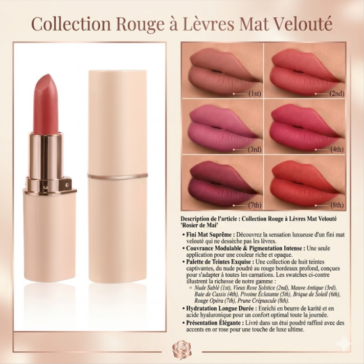 Rouge a levres mat sans transfert waterproof couleur intense 8 teintes cream mineral L2430 oem private label 2.8g no transfer lips