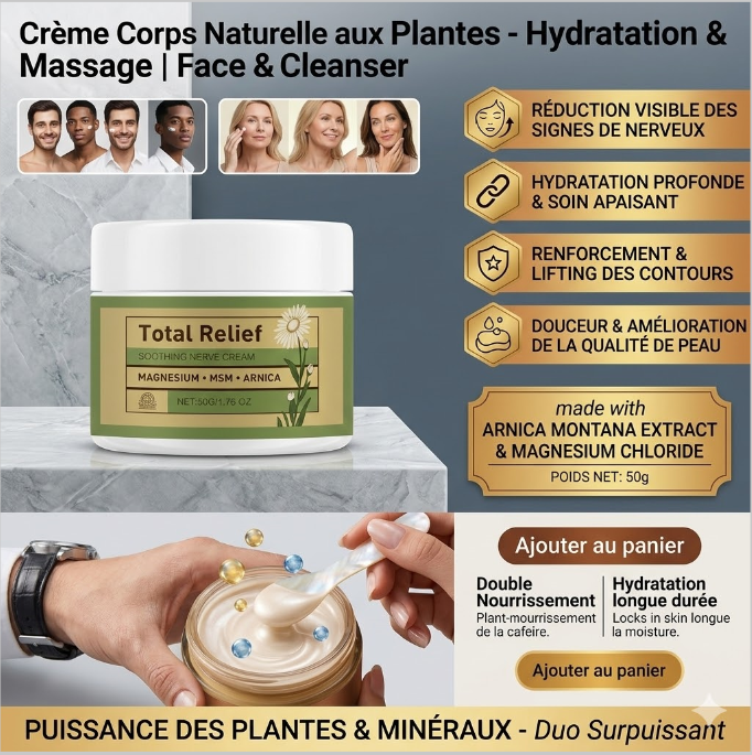 Pot Crème Corps Hydratante Naturelle aux Plantes 50g texture onctueuse massage hydratation 24h peaux sèches extraits végétaux unisexe format voyage