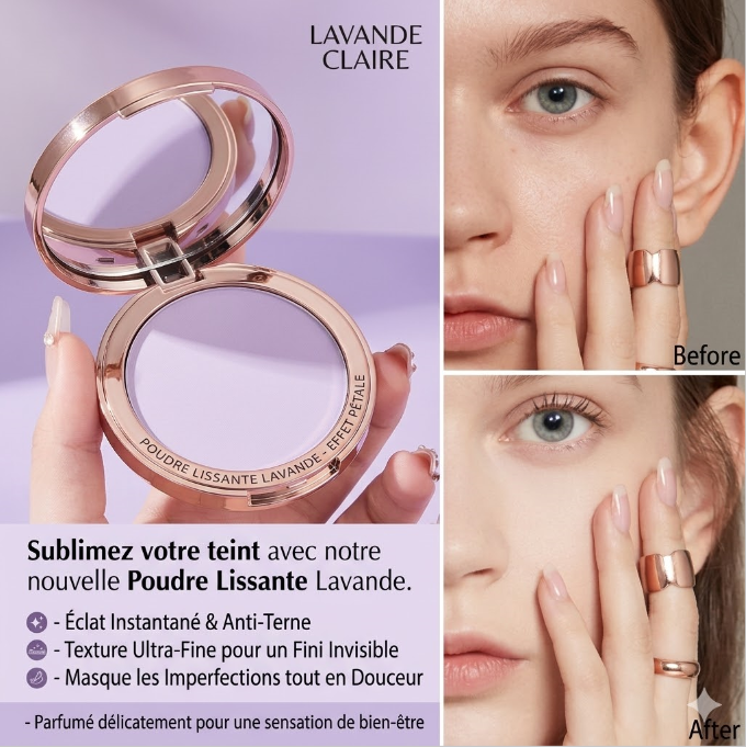 Poudre libre matifiante anti brillance loose powder oil control fini mat TVLV 9671 mineral toutes peaux 8 teintes purple