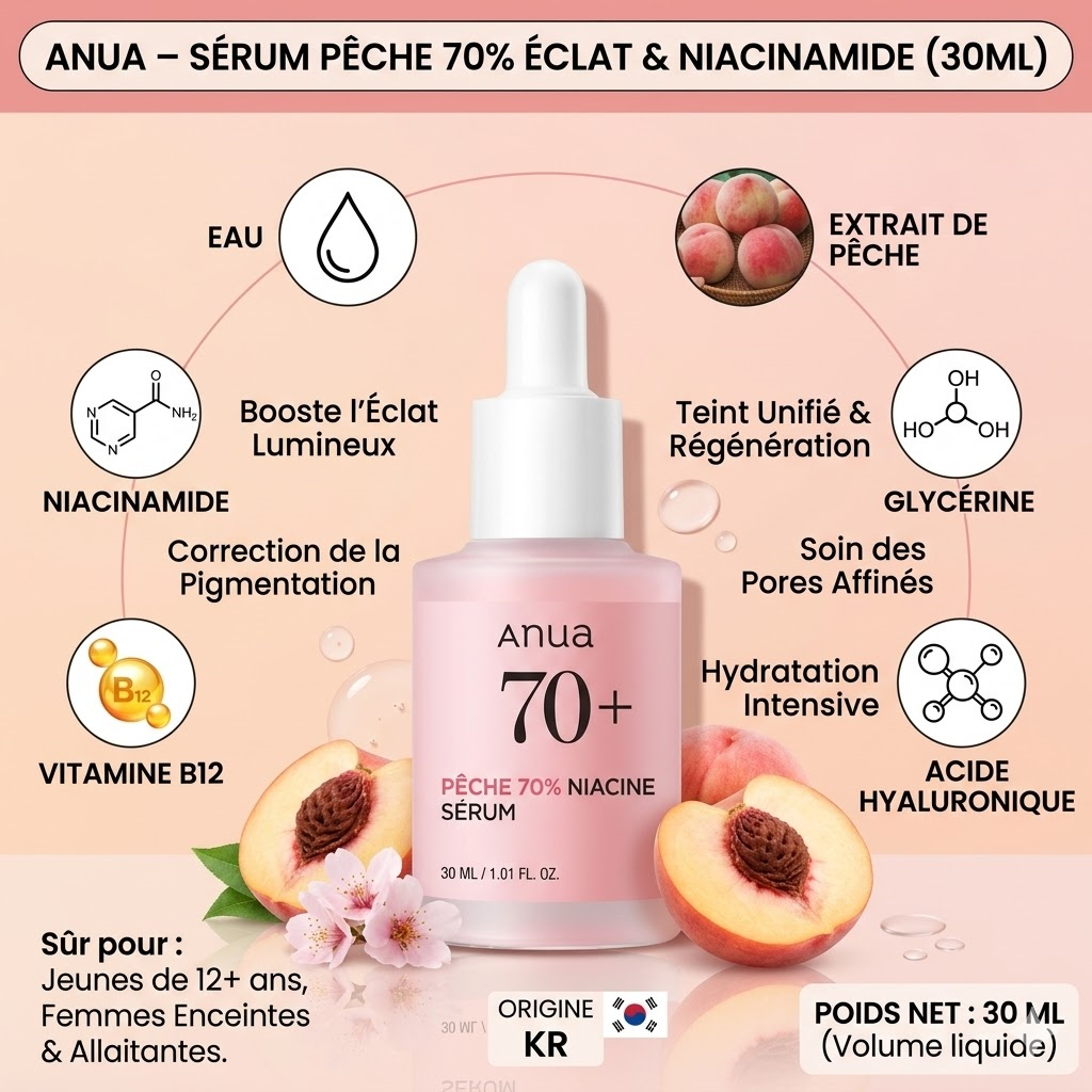 Sérum visage Anua Peach 70% Niacinamide 30ml éclat anti-taches