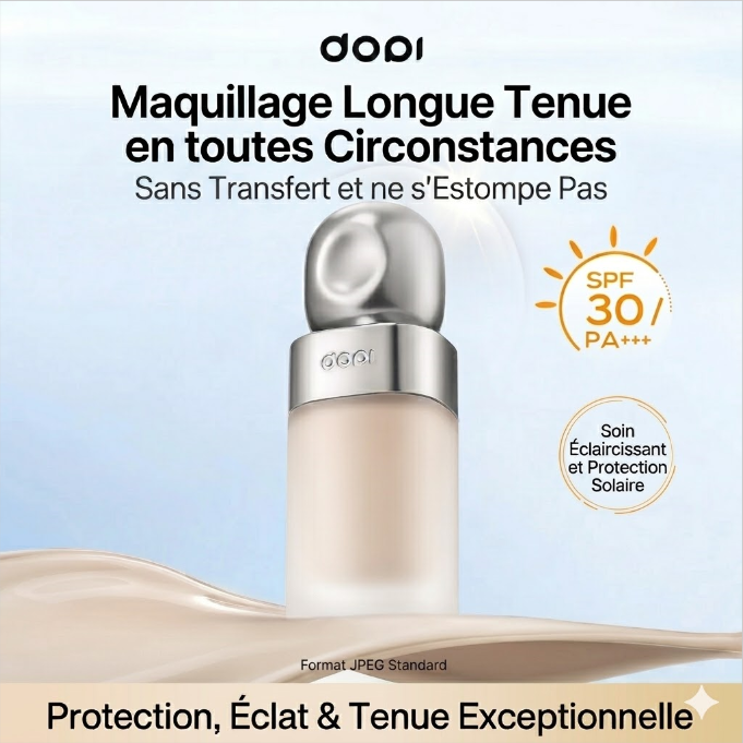 Fond de teint SPF30 longue tenue 24h waterproof Dopi teint parfait protection solaire Nature Ivory Color 35ml