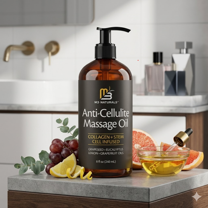 Flacon Huile de Massage Fermeté Corps GENERIC 100ml texture fluide hydratation intense 24h aspect peau ferme massage bras ventre cuisses fesses unisexe sans paraben