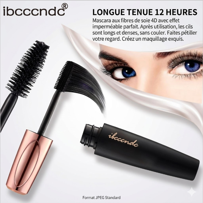 Mascara 4D waterproof effet cils vertigineux volume longueur épaisseur noir intense ibcccndc