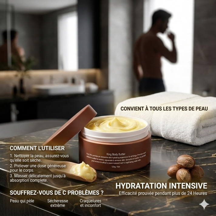 Pot Beurre Corps Hydratant Homme GENERIC 120g texture riche nourrissante 24h anti sécheresse peau masculine bras torse jambes sans paraben