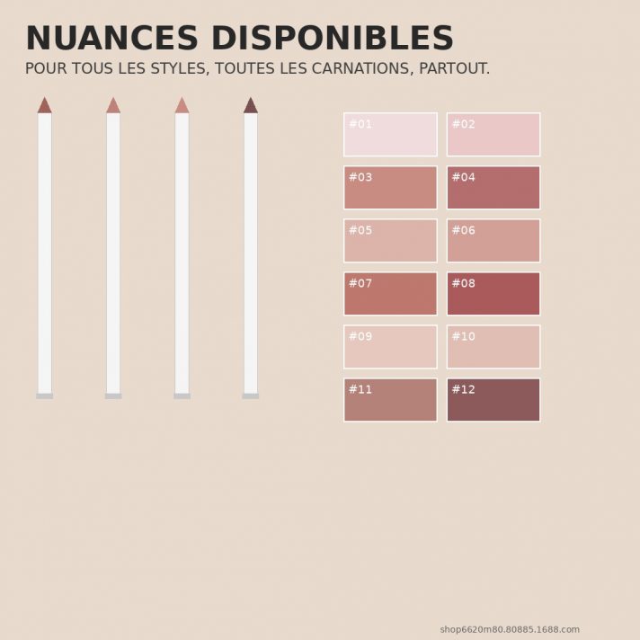 Crayons à lèvres 12 nuances disponibles pour tous les styles et toutes les carnations