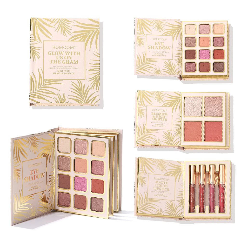 Palette maquillage tout-en-1 ROMCOM JS914 waterproof avec fards pailletés gloss blush poudre visage