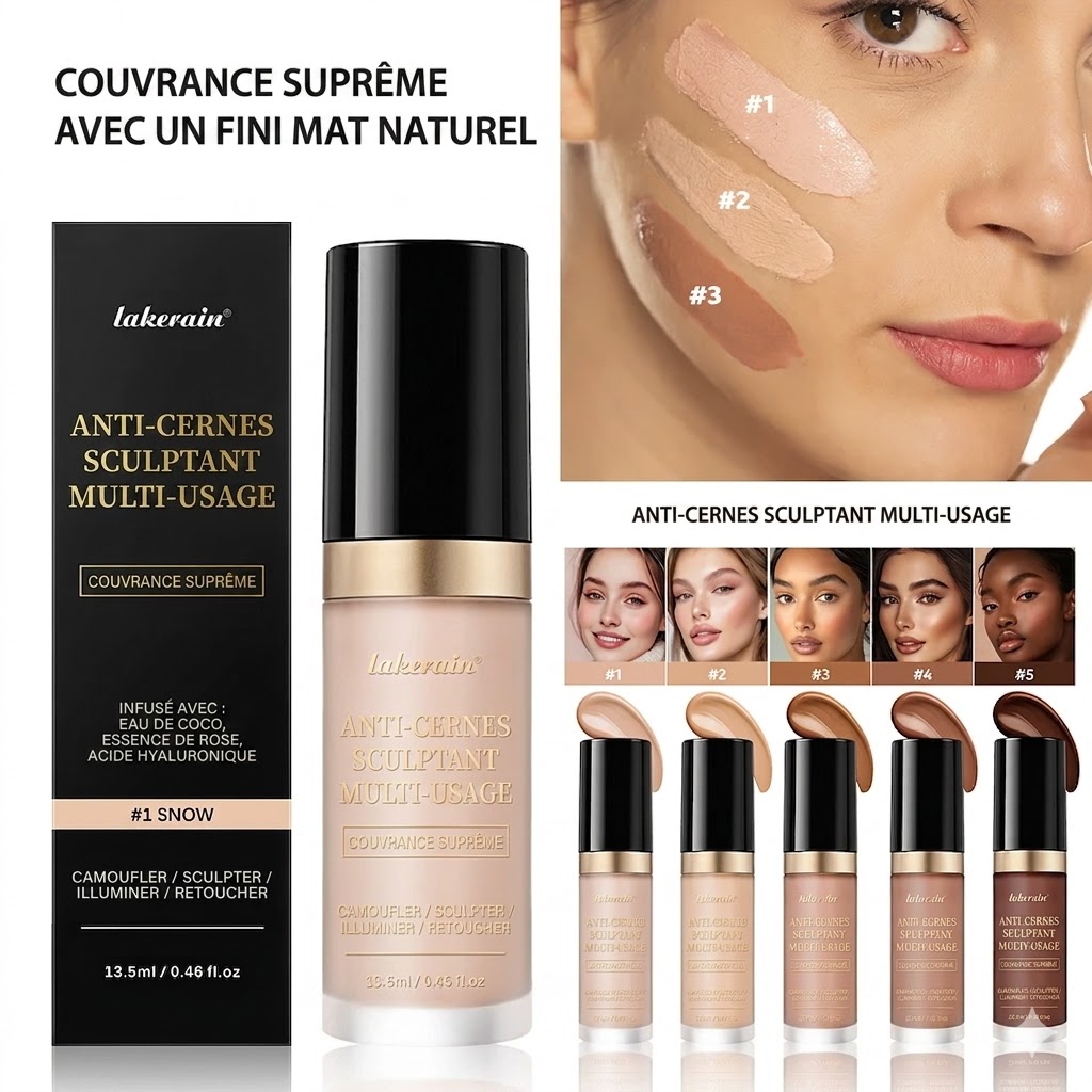 Fond de teint mat longue durée IBCCCNDC 5 teintes flacon pompe. Couvrance totale waterproof sans huile. Anti-cernes correcteur visage