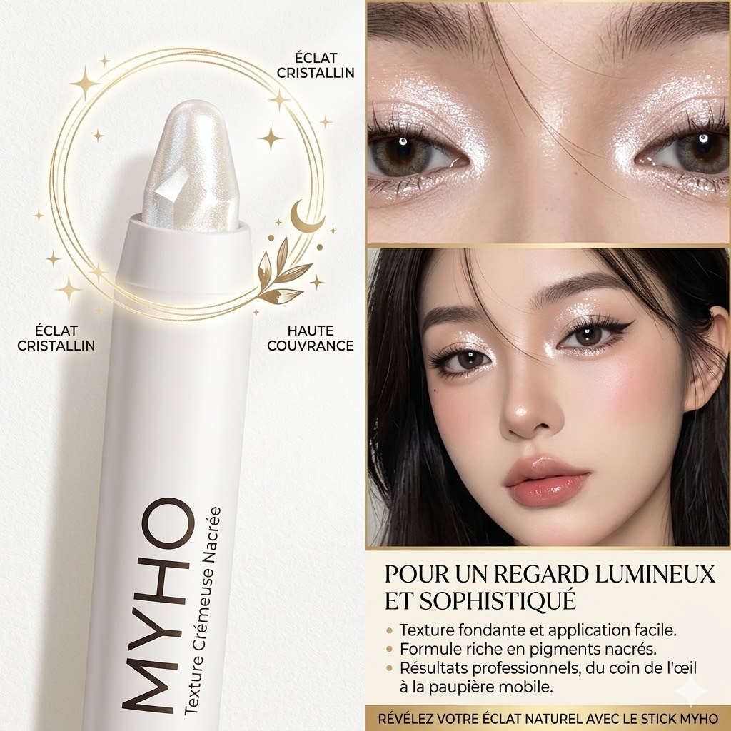 Stylo illuminateur aegyo sal MYHO double embout regard K-Beauty. Ombre et lumière nacrée. Maquillage yeux coréen longue tenue 1.8g