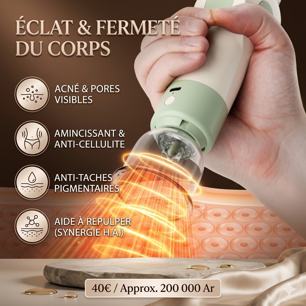 Appareil acide hyaluronique visage USB electroporation. Repulpe peau reduit ridules sans aiguille. Mesotherapie domicile vert noir marron