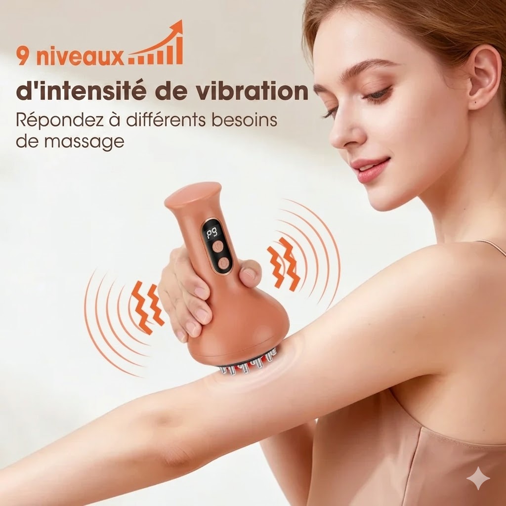 Text Appareil ventouse electrique cupping massage 9 niveaux infrarouge USB rechargeable 1200mAh. Amincissants anti-cellulite guasha TUOYI rouge