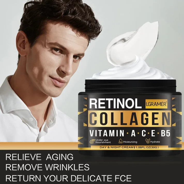 🧴 Crème Visage Homme – Collagène & Rétinol Hydratante Anti-Rides