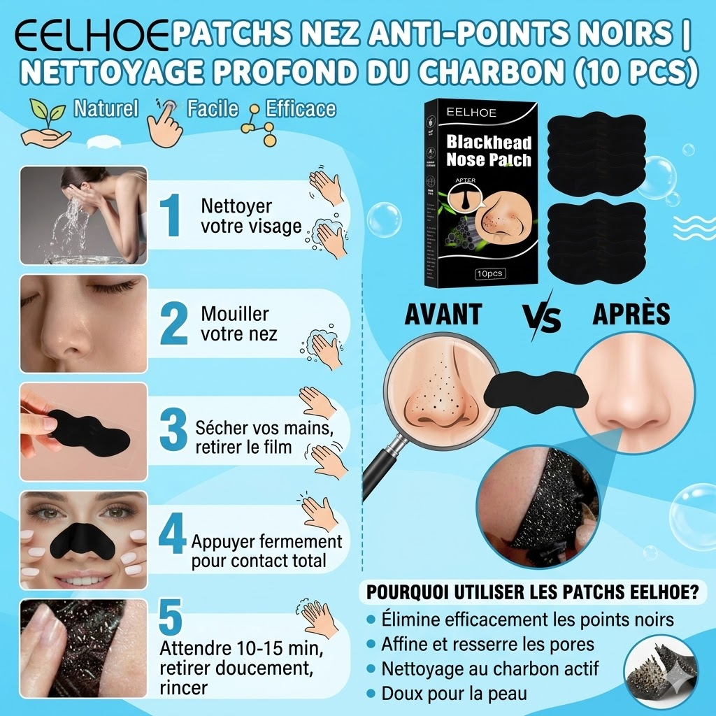 Patchs nez charbon de bambou anti-points noirs boîte 10 pièces Weatmonth peel off aloe vera