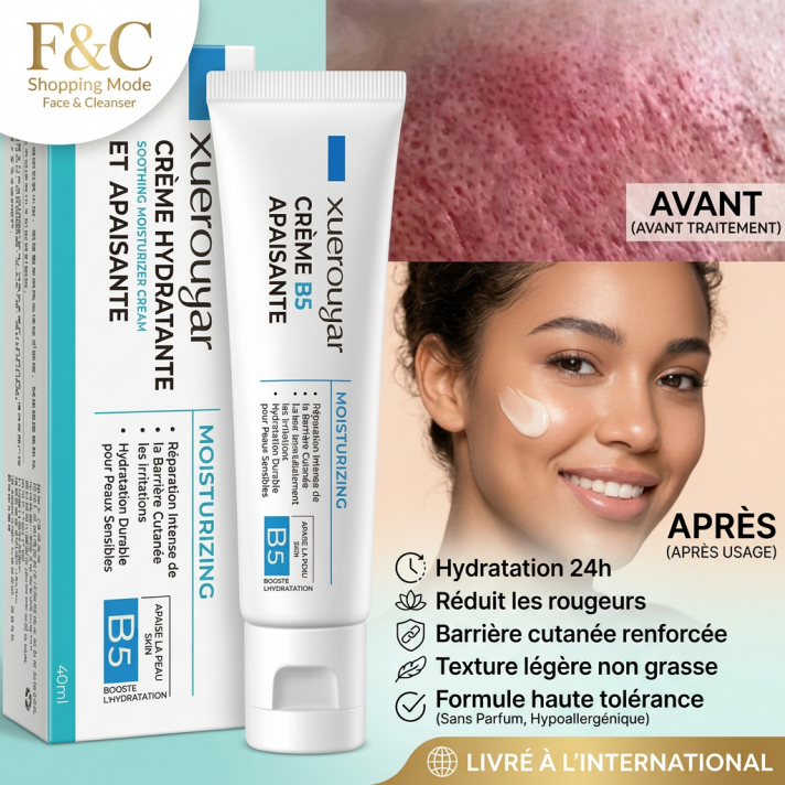 Pot de crème hydratante squalane et niacinamide 50g, soin visage quotidien non gras pour hydrater et unifier le teint.