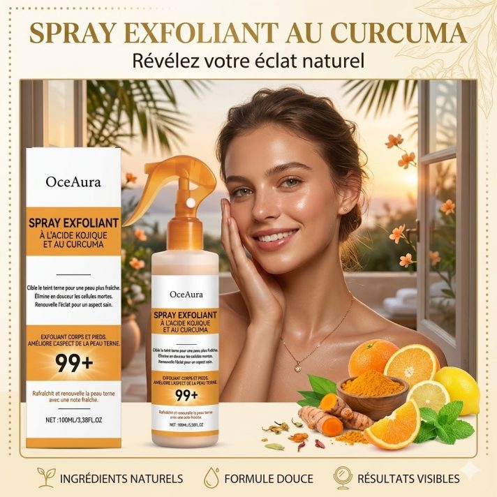 Spray exfoliant curcuma OCEAURA 100ml nettoyage profond corps élimine peaux mortes éclaircit
