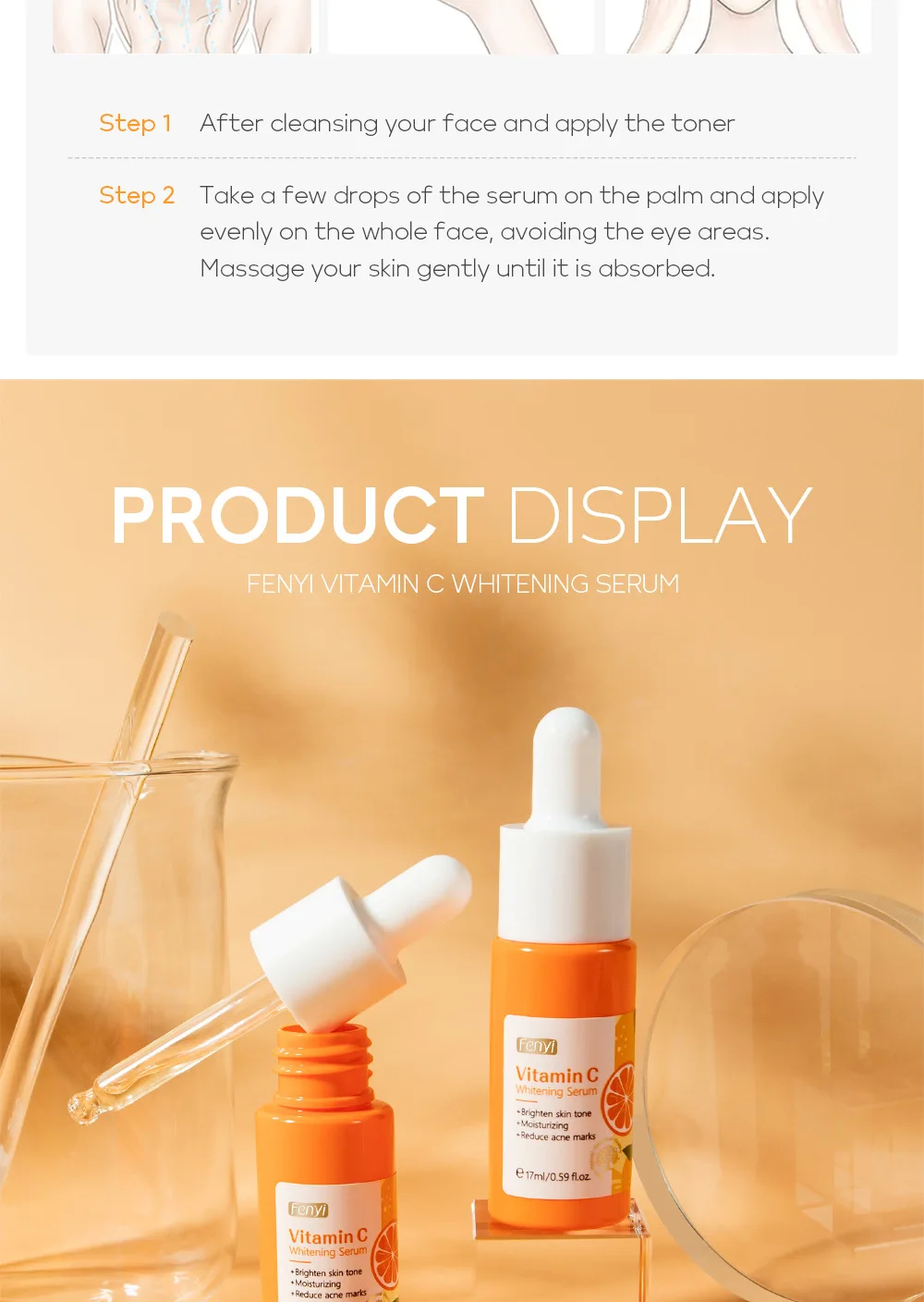 Sérum hydratant nourrissant à la vitamine C pour le visage, produit de soins de la peau, essence de rétrécissement des pores, acide hyaluronique, 17ml - Image 19