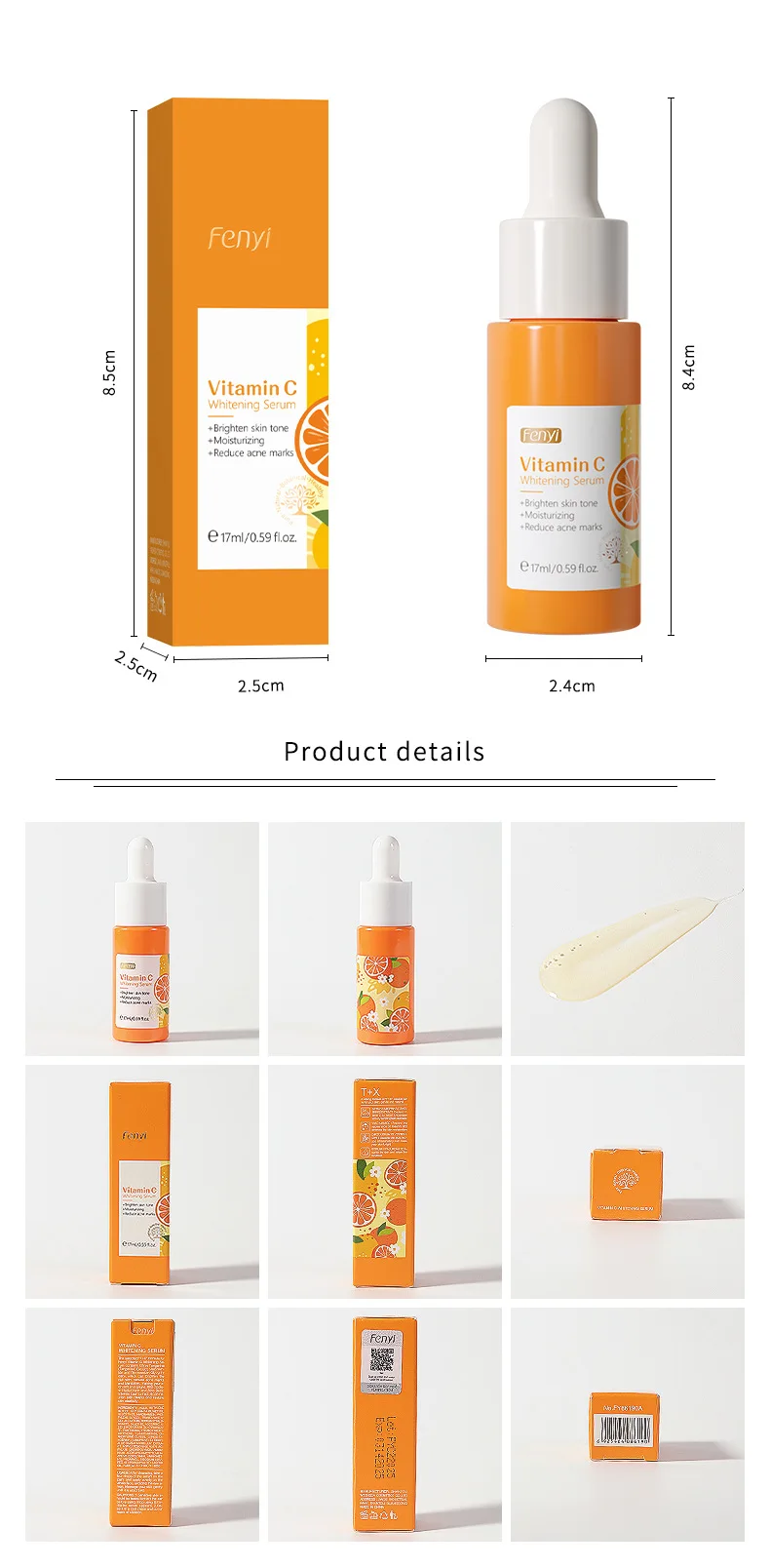 Sérum hydratant nourrissant à la vitamine C pour le visage, produit de soins de la peau, essence de rétrécissement des pores, acide hyaluronique, 17ml - Image 21